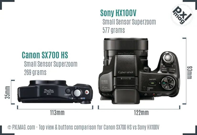 Canon SX700 HS vs Sony HX100V top view buttons comparison