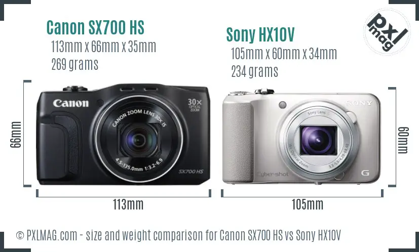 Canon SX700 HS vs Sony HX10V size comparison
