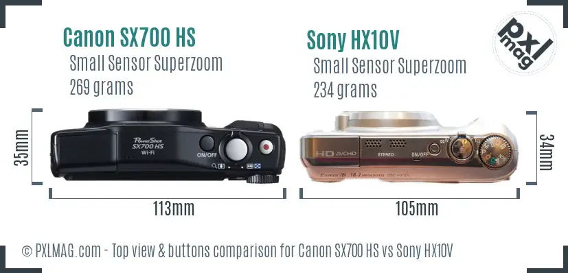 Canon SX700 HS vs Sony HX10V top view buttons comparison