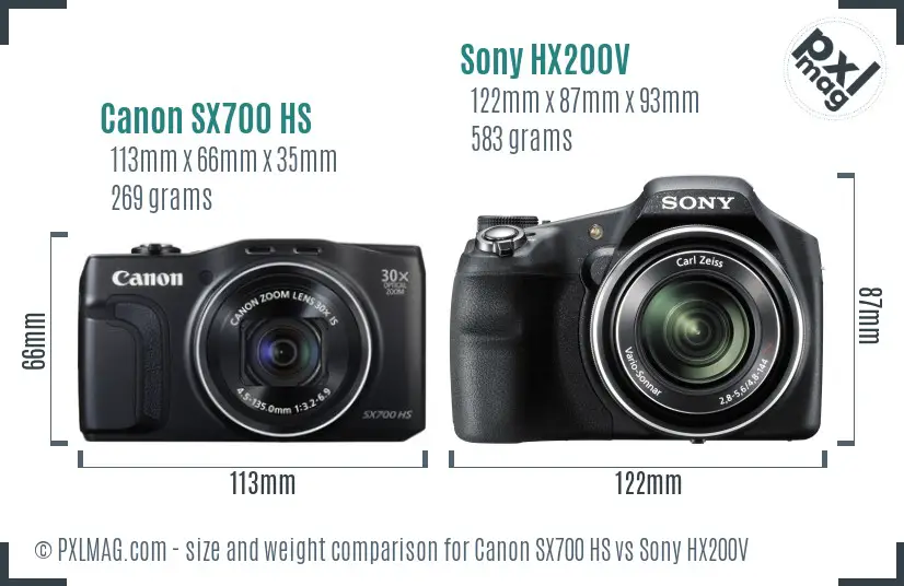 Canon SX700 HS vs Sony HX200V size comparison Canon SX700 HS vs Sony HX200V size comparison