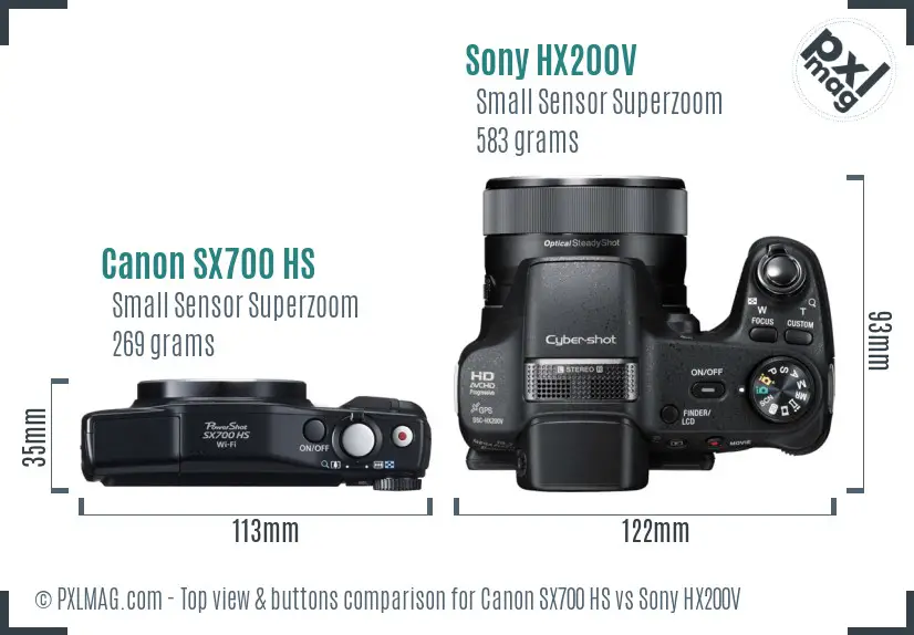 Canon SX700 HS vs Sony HX200V top view buttons comparison Canon SX700 HS vs Sony HX200V top view buttons comparison