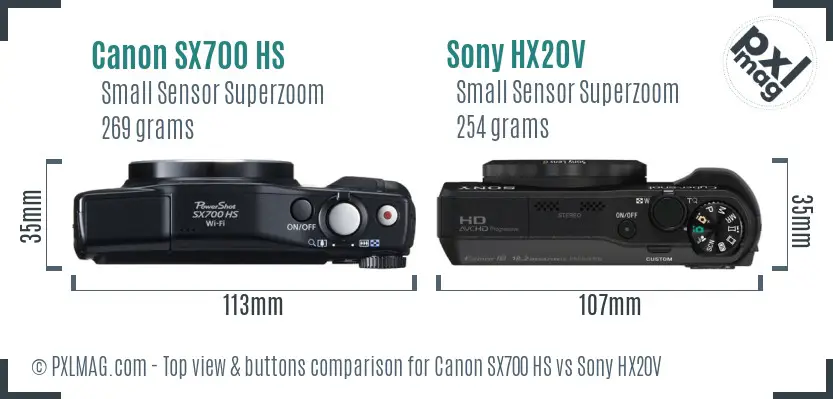 Canon SX700 HS vs Sony HX20V top view buttons comparison