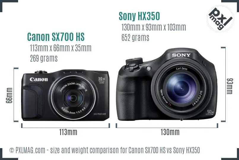 Canon SX700 HS vs Sony HX350 size comparison