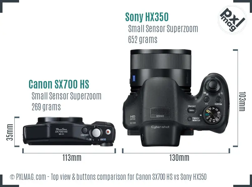 Canon SX700 HS vs Sony HX350 top view buttons comparison