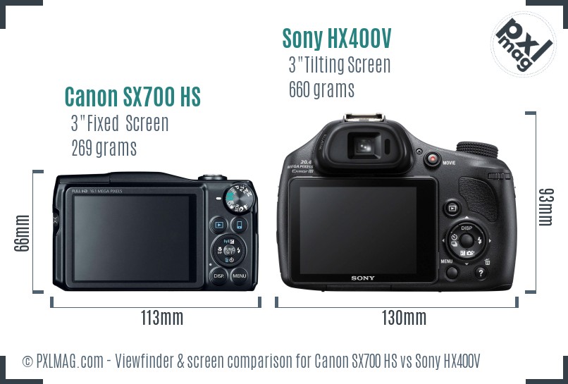 Canon SX700 HS vs Sony HX400V Screen and Viewfinder comparison
