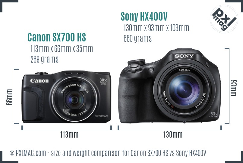 Canon SX700 HS vs Sony HX400V size comparison