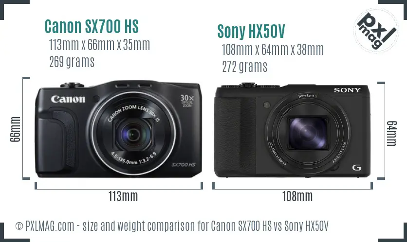 Canon SX700 HS vs Sony HX50V size comparison