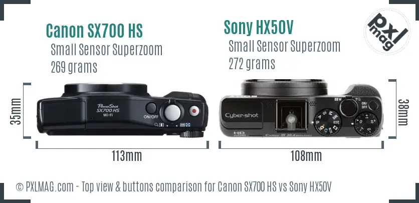 Canon SX700 HS vs Sony HX50V top view buttons comparison