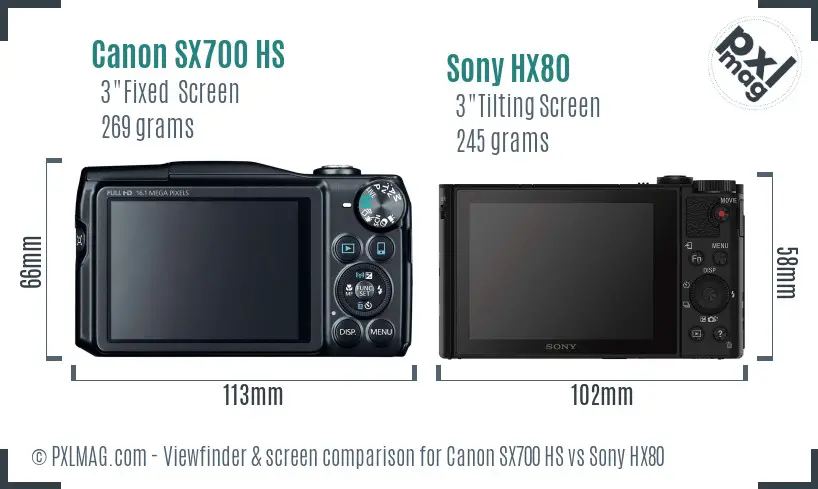 Canon SX700 HS vs Sony HX80 Screen and Viewfinder comparison