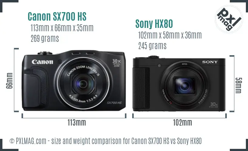 Canon SX700 HS vs Sony HX80 size comparison