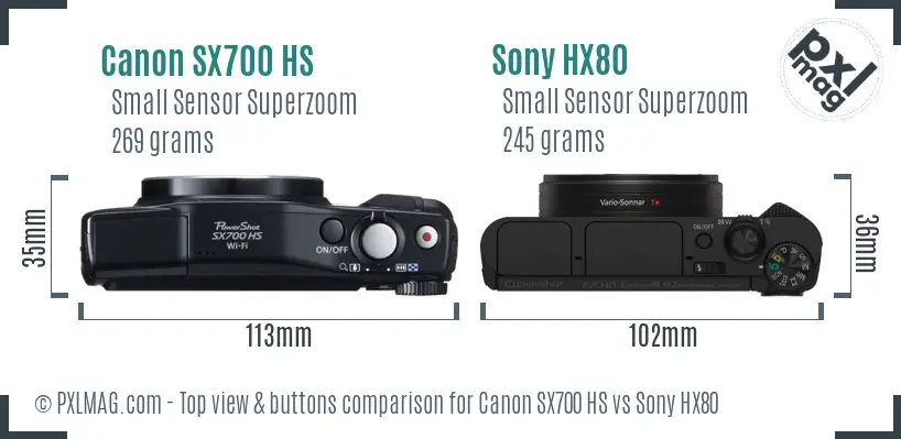 Canon SX700 HS vs Sony HX80 top view buttons comparison