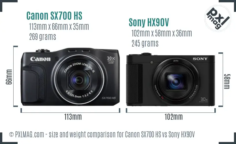 Canon SX700 HS vs Sony HX90V size comparison
