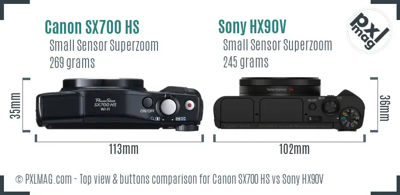 Canon SX700 HS vs Sony HX90V top view buttons comparison