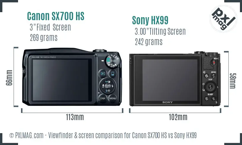 Canon SX700 HS vs Sony HX99 Screen and Viewfinder comparison