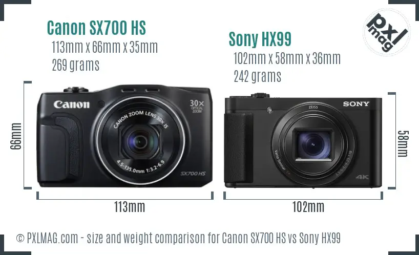 Canon SX700 HS vs Sony HX99 size comparison