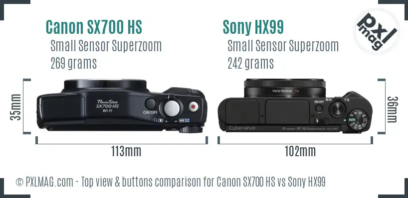 Canon SX700 HS vs Sony HX99 top view buttons comparison