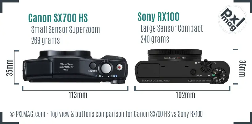 Canon SX700 HS vs Sony RX100 top view buttons comparison