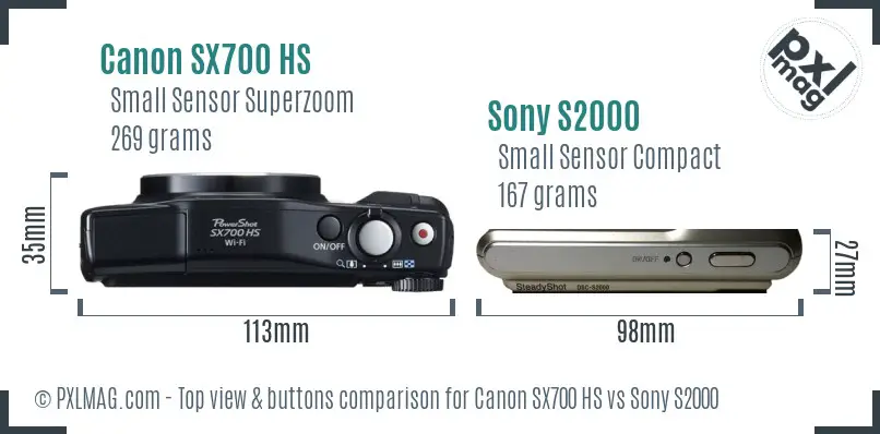 Canon SX700 HS vs Sony S2000 top view buttons comparison