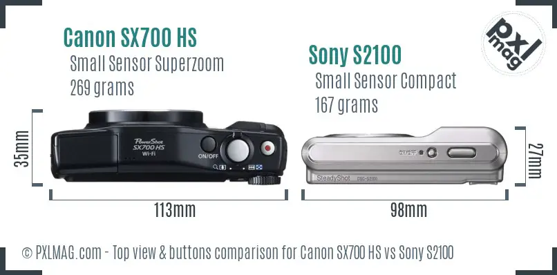 Canon SX700 HS vs Sony S2100 top view buttons comparison