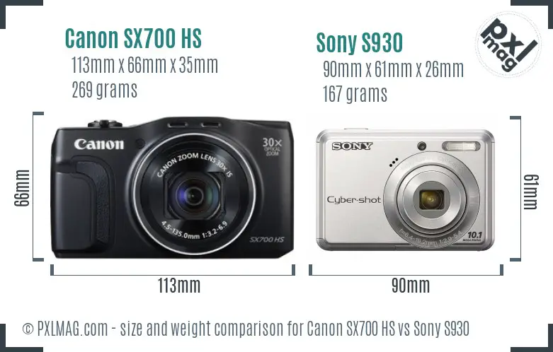 Canon SX700 HS vs Sony S930 size comparison