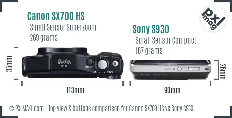 Canon SX700 HS vs Sony S930 top view buttons comparison