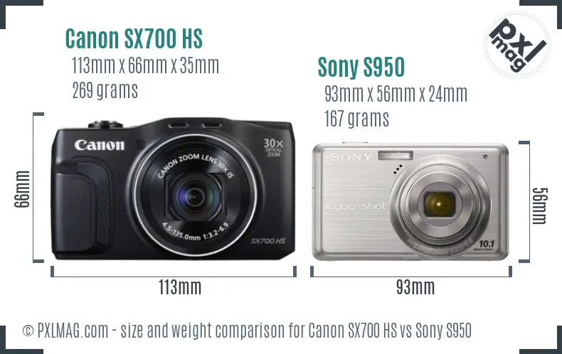 Canon SX700 HS vs Sony S950 size comparison Canon SX700 HS vs Sony S950 size comparison