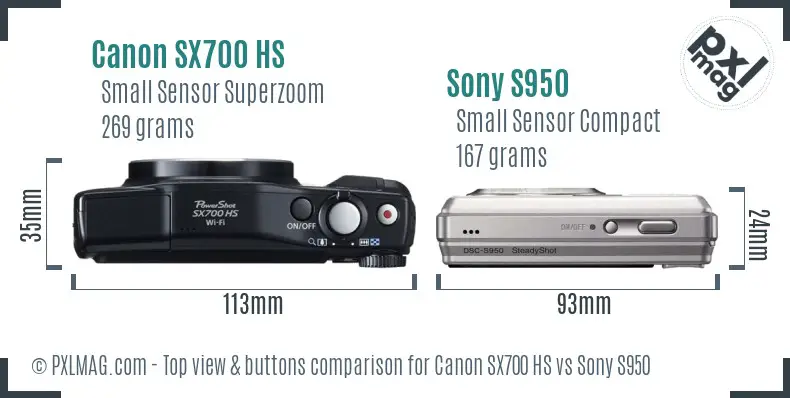 Canon SX700 HS vs Sony S950 top view buttons comparison Canon SX700 HS vs Sony S950 top view buttons comparison