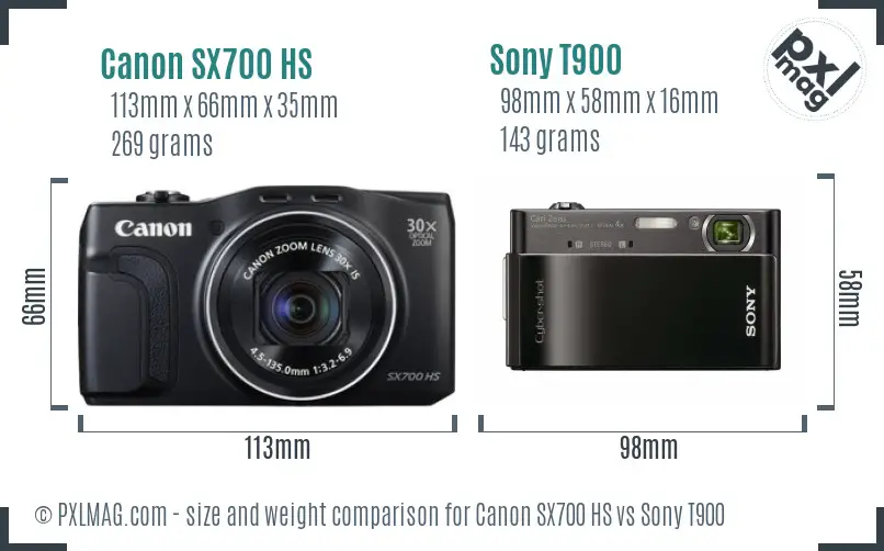 Canon SX700 HS vs Sony T900 size comparison