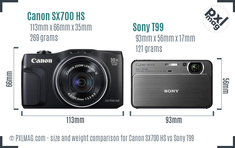 Canon SX700 HS vs Sony T99 size comparison Canon SX700 HS vs Sony T99 size comparison