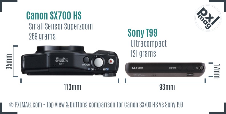 Canon SX700 HS vs Sony T99 top view buttons comparison