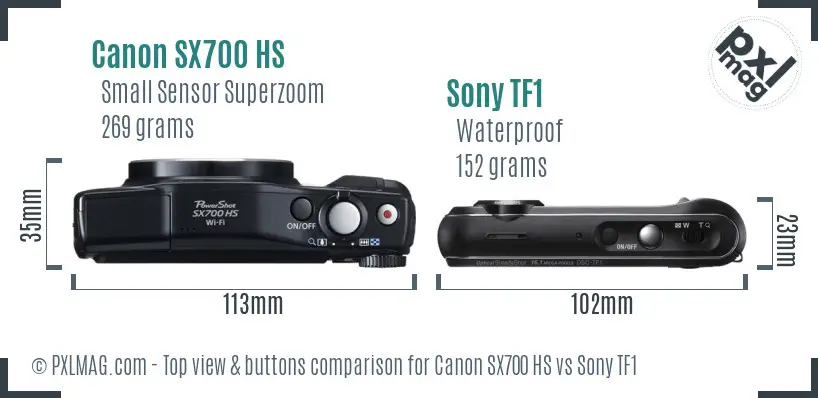Canon SX700 HS vs Sony TF1 top view buttons comparison