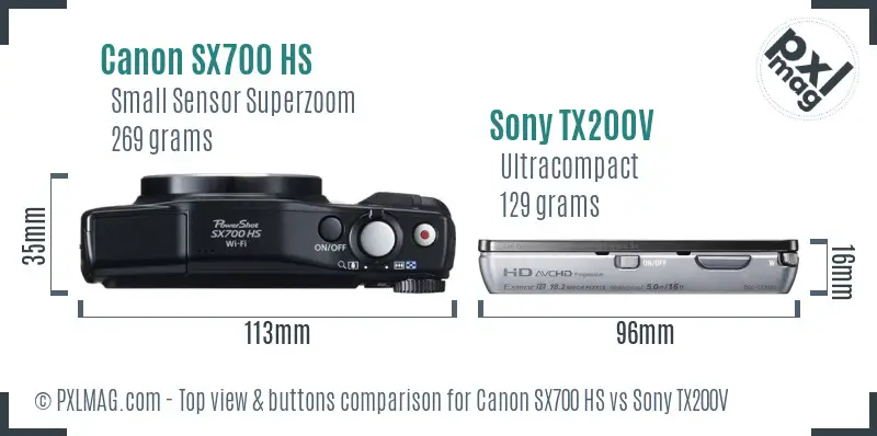 Canon SX700 HS vs Sony TX200V top view buttons comparison