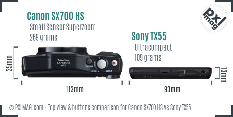 Canon SX700 HS vs Sony TX55 top view buttons comparison
