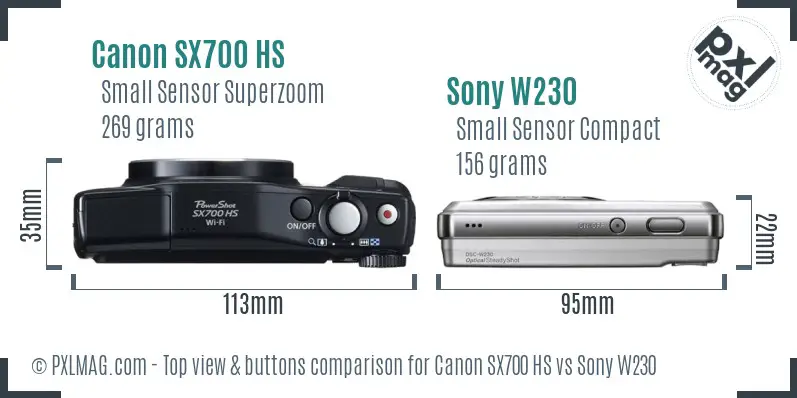 Canon SX700 HS vs Sony W230 top view buttons comparison
