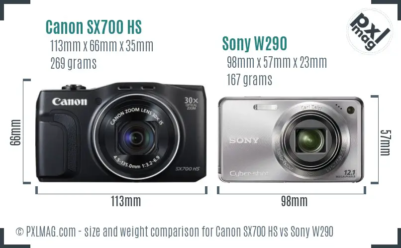Canon SX700 HS vs Sony W290 size comparison