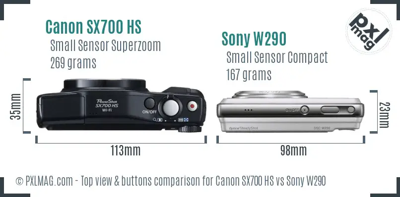 Canon SX700 HS vs Sony W290 top view buttons comparison
