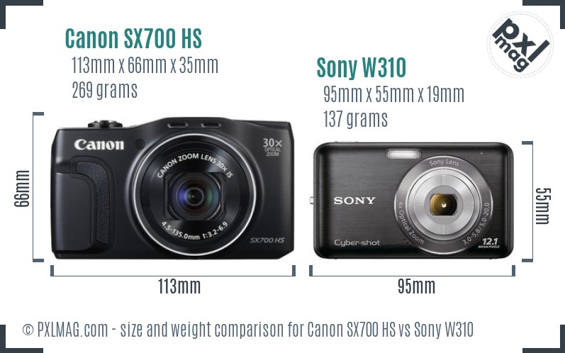 Canon SX700 HS vs Sony W310 size comparison Canon SX700 HS vs Sony W310 size comparison