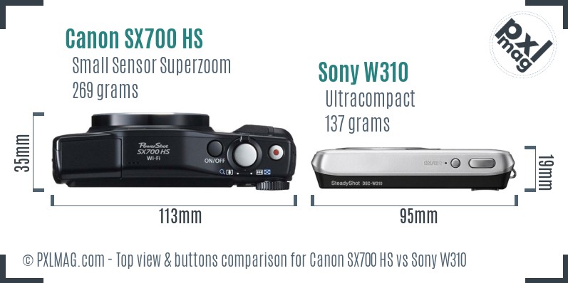 Canon SX700 HS vs Sony W310 top view buttons comparison