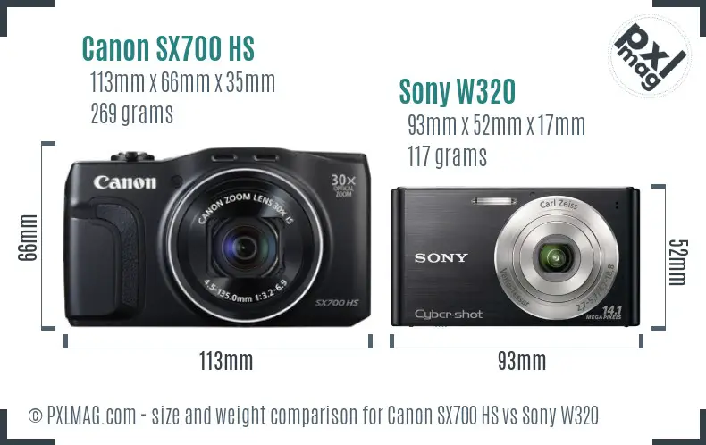 Canon SX700 HS vs Sony W320 size comparison Canon SX700 HS vs Sony W320 size comparison