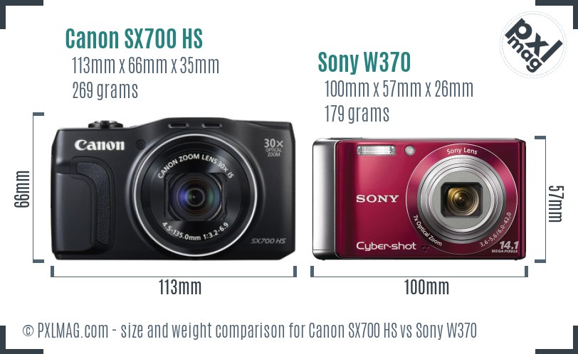 Canon SX700 HS vs Sony W370 size comparison Canon SX700 HS vs Sony W370 size comparison