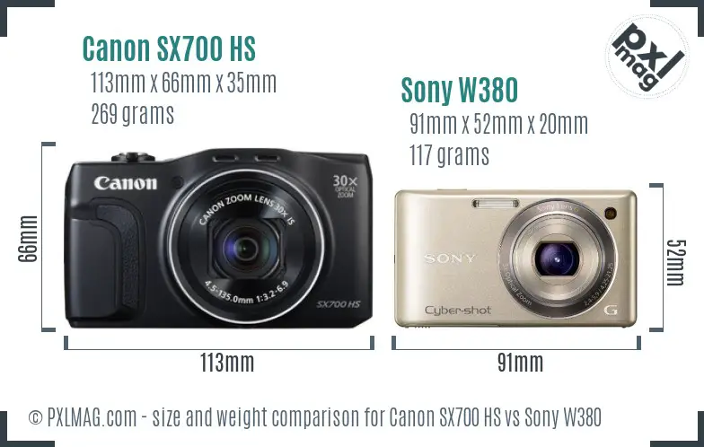 Canon SX700 HS vs Sony W380 size comparison