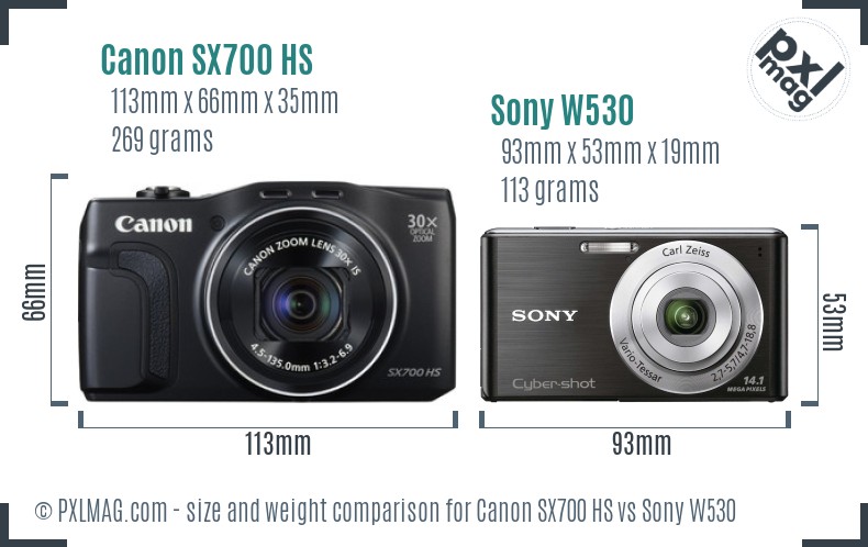 Canon SX700 HS vs Sony W530 size comparison Canon SX700 HS vs Sony W530 size comparison