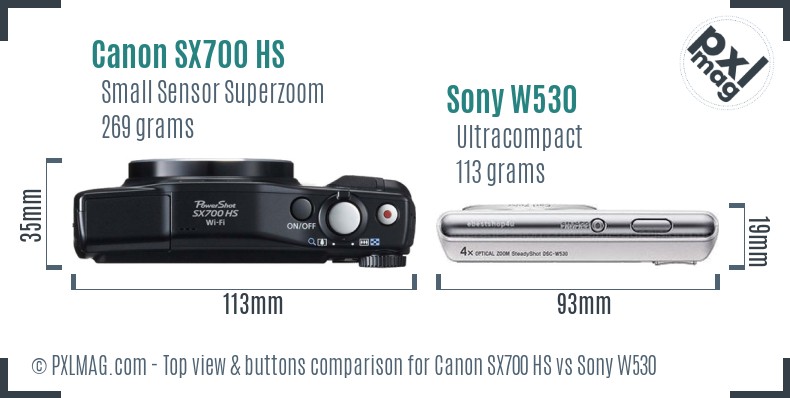 Canon SX700 HS vs Sony W530 top view buttons comparison