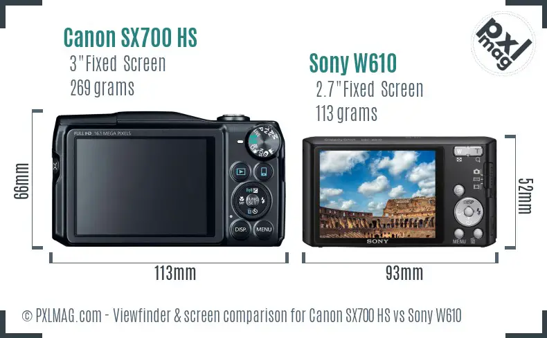 Canon SX700 HS vs Sony W610 Screen and Viewfinder comparison Canon SX700 HS vs Sony W610 Screen and Viewfinder comparison