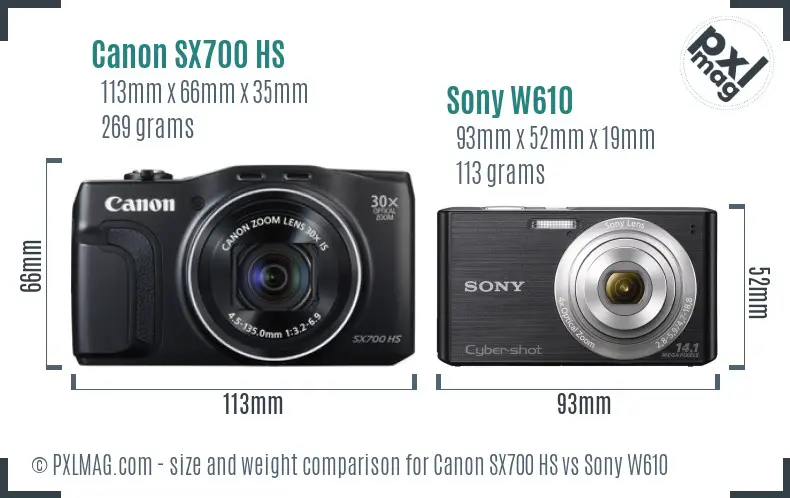 Canon SX700 HS vs Sony W610 size comparison Canon SX700 HS vs Sony W610 size comparison