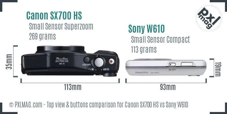 Canon SX700 HS vs Sony W610 top view buttons comparison Canon SX700 HS vs Sony W610 top view buttons comparison