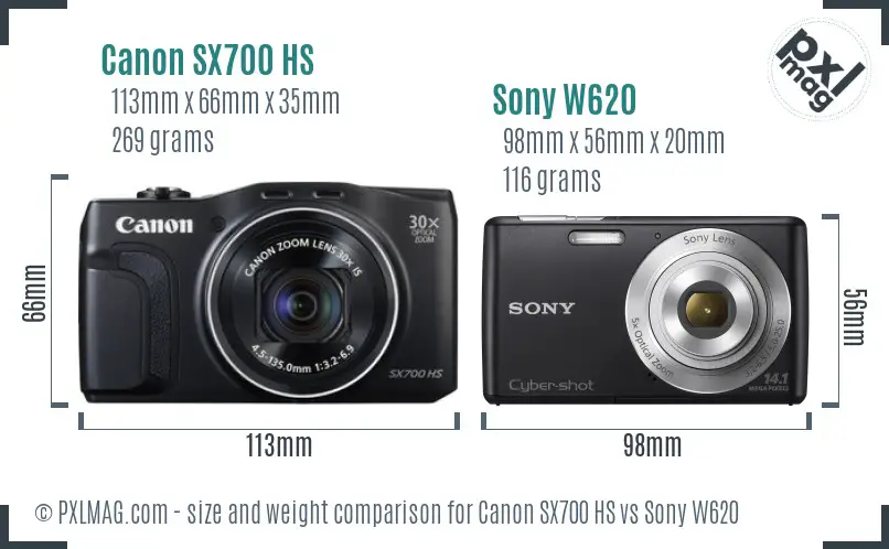 Canon SX700 HS vs Sony W620 size comparison