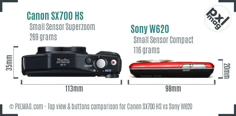 Canon SX700 HS vs Sony W620 top view buttons comparison