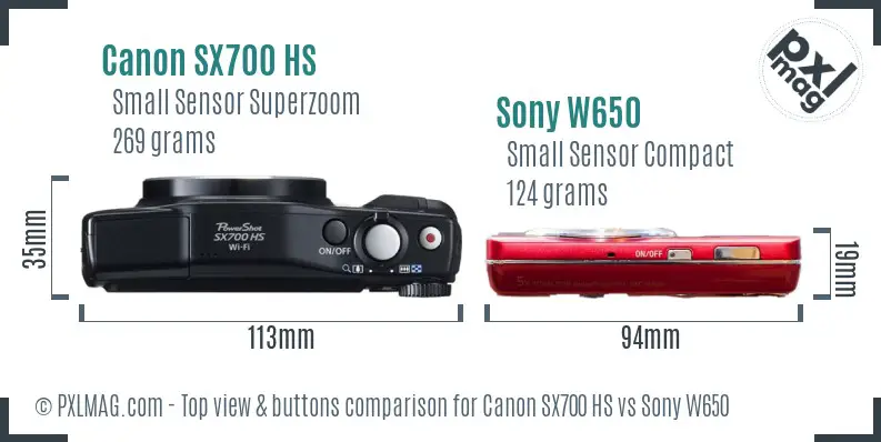 Canon SX700 HS vs Sony W650 top view buttons comparison Canon SX700 HS vs Sony W650 top view buttons comparison