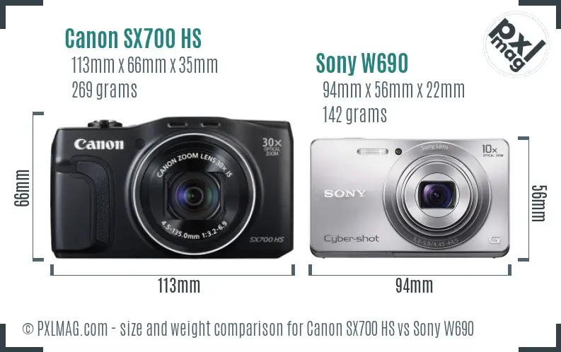 Canon SX700 HS vs Sony W690 size comparison